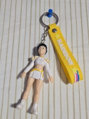 K-pop Yellow 'RAINBOW' Keychain with White Cheerleader Doll Charm